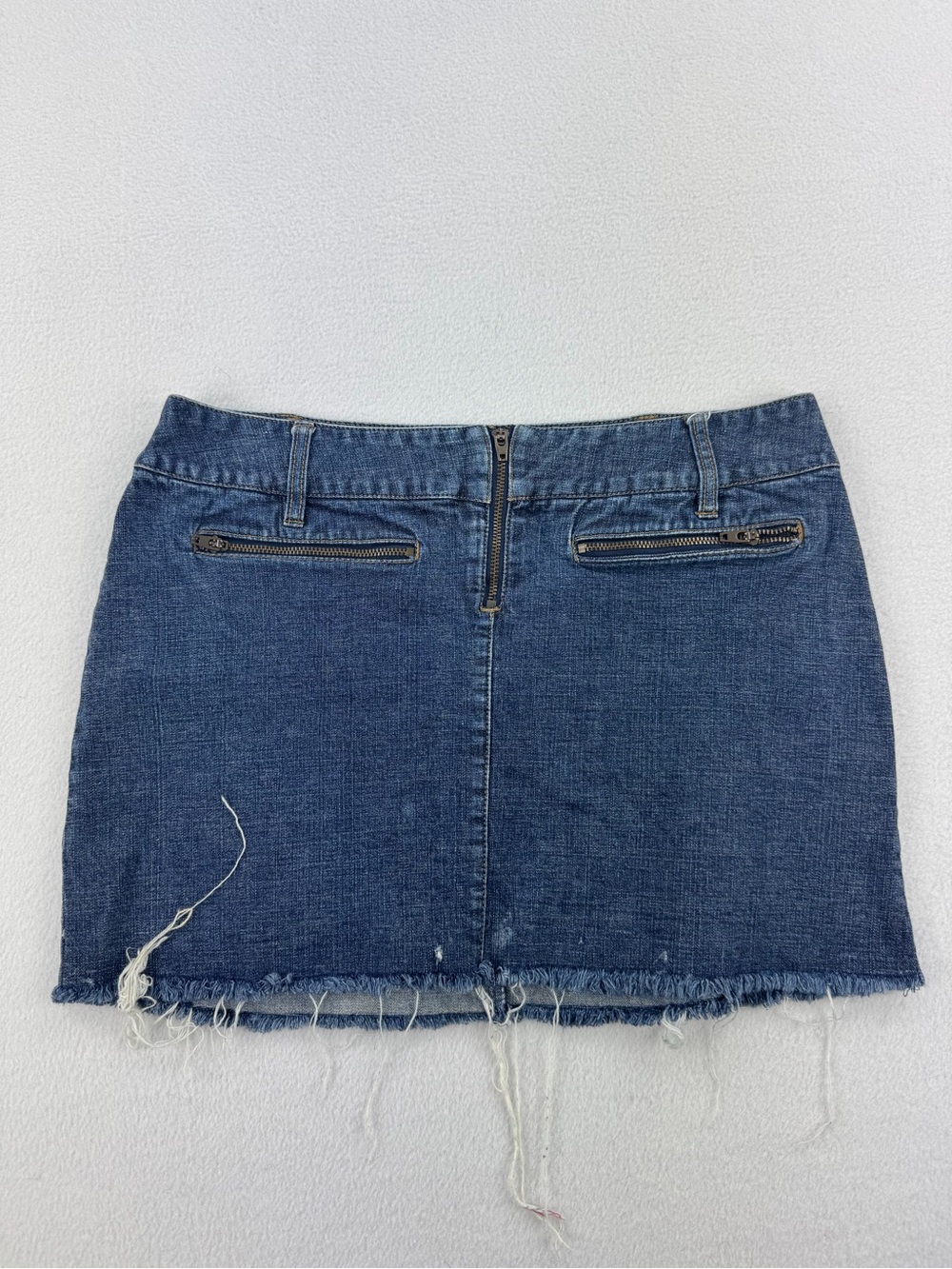 Vintage 90s Y2K Old Navy Denim Cut Off Skirt Raw Hem Front Zipper Womens Sz 4